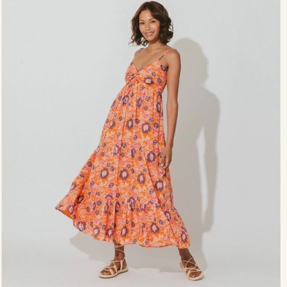NWT Cleobella Oliana Dress Size Large Orange Floral - Picture 7 of 8